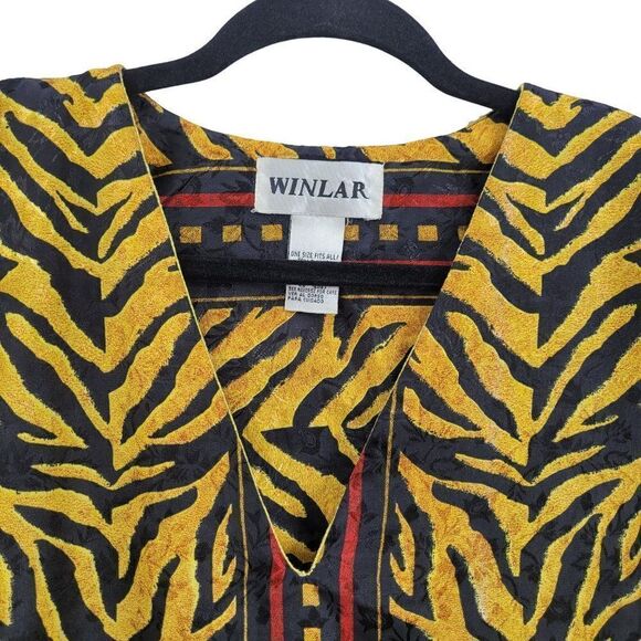 Vintage 80's Dress Kaftan Maxi Damask Gold Tiger Regal Glam Flutter Kimono OS - Picture 6 of 13